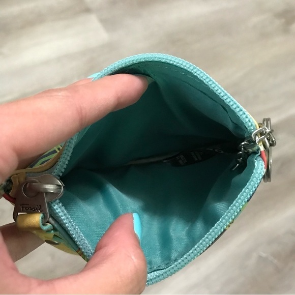 Fossil Keychain Zip ID Case Card Holder Wristlet Colorful Pattern Blue Yellow - Picture 4 of 7